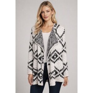 POL Black and White Geometric Cardigan SMALL